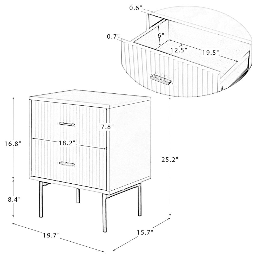 Contemporary 2-Drawer Nightstand, White