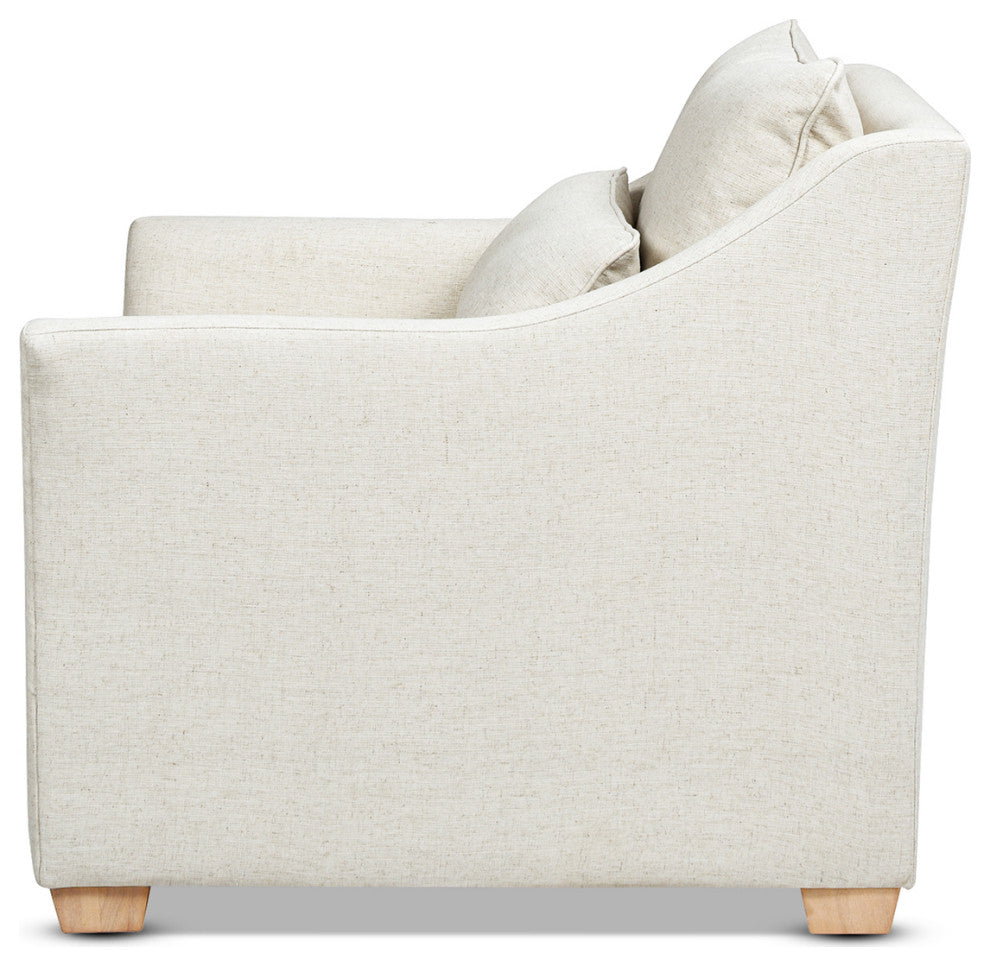 Ada 38" Flared Arm Contemporary Armchair With Lumbar Pillow, Flax White Linen