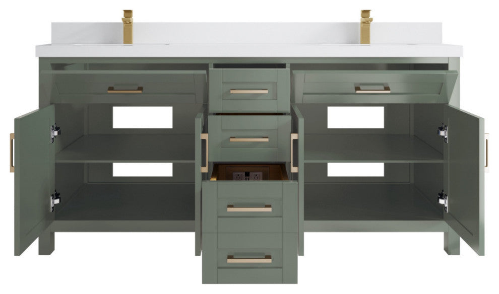 Cambridge 72" Double Sink Bath Vanity in Evergreen 2" White Quartz