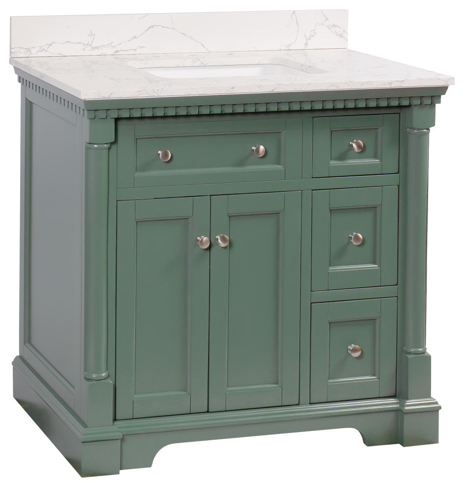 Sydney 36" Bathroom Vanity, Sage Green, Engineered Marble