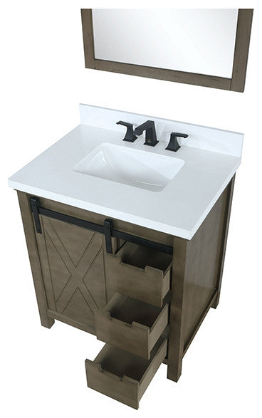 Marsyas 30" Vanity, White Square Sink and 28" Mirror, Rustic Brown