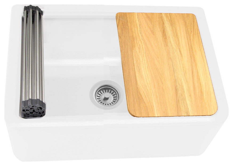 30" Reversible Workstation Granite Composite Apron Sink With Accessories, White