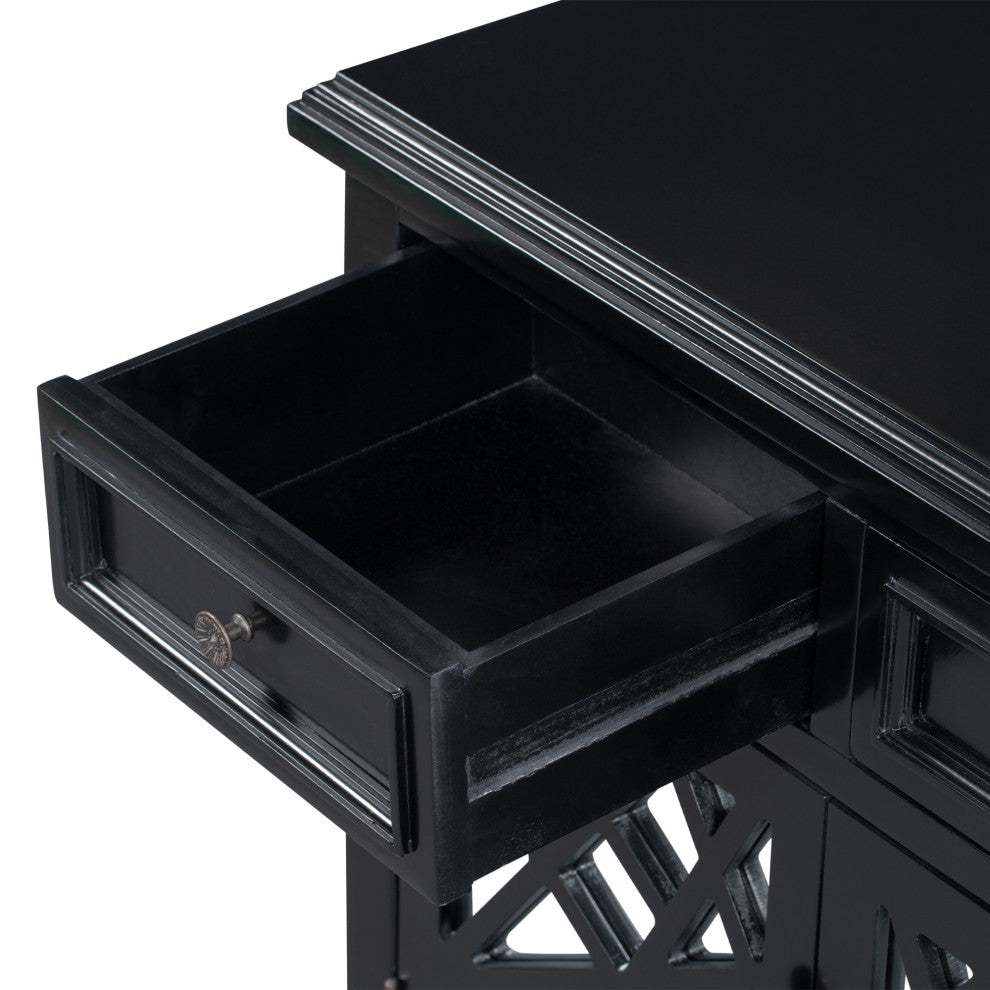 Wood Double Door Accent Cabinet with 2 Drawers, Black, 30'' X 14''