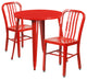 30" Round Red Metal Indoor-Outdoor Table Set with 2 Vertical Slat Back Chairs