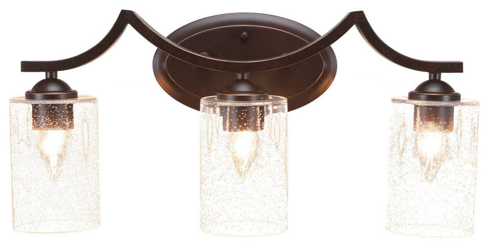 Zilo 3-Light Bath Bar, Dark Granite Finish With 4" Clear Bubble Glass