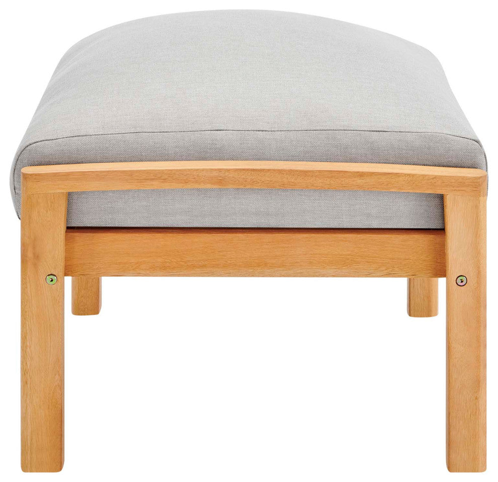 Orlean Outdoor Patio Eucalyptus Wood Ottoman-Natural Light Gray