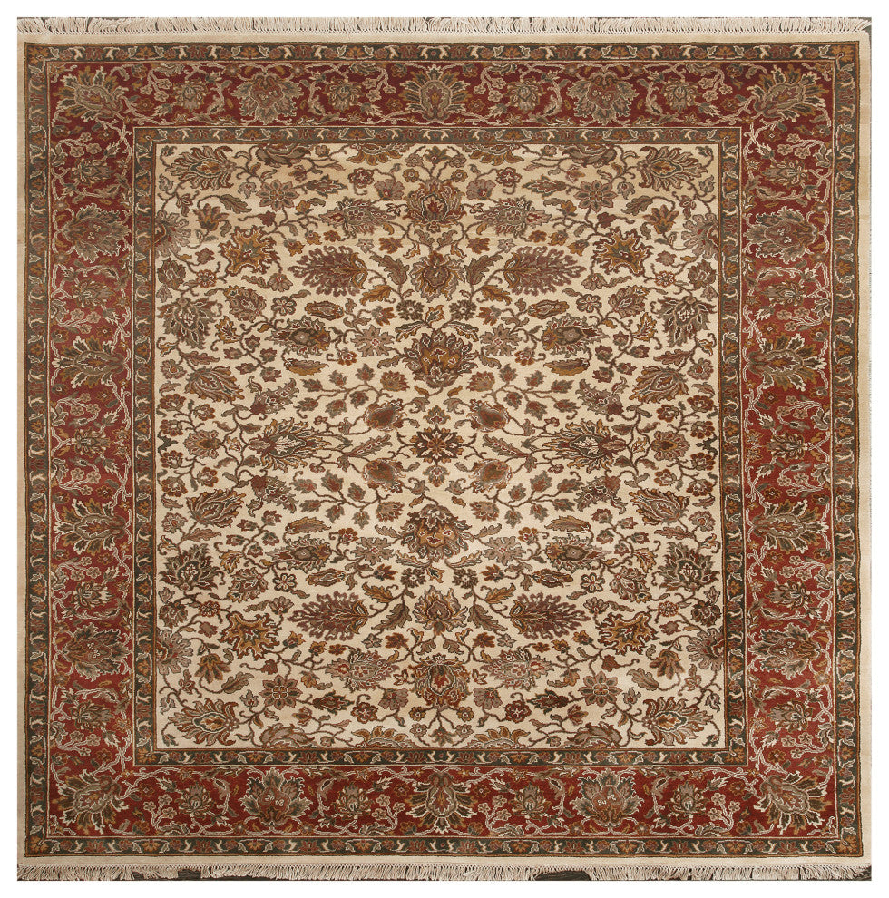 Agra Abella Traditional Beige Floral Hand Knotted Rug 8'x10'