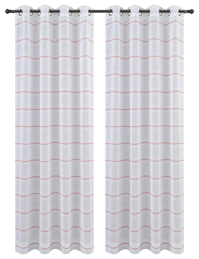 54"x63" Chamon, Set of 2, Sheer Curtain Panels With Grommets, Red