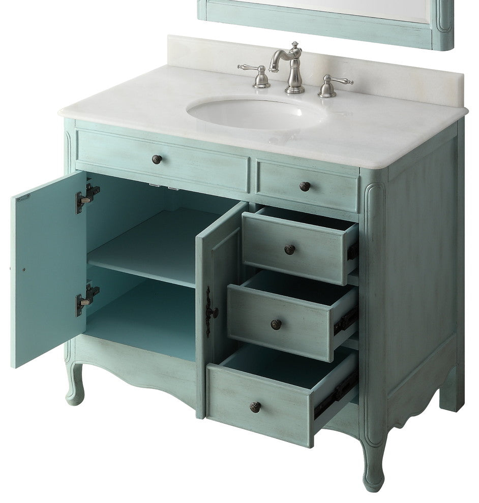 38 Inch Distressed Light Blue Cottage Style Daleville Bathroom Sink Vanity, No Mirror No Faucet