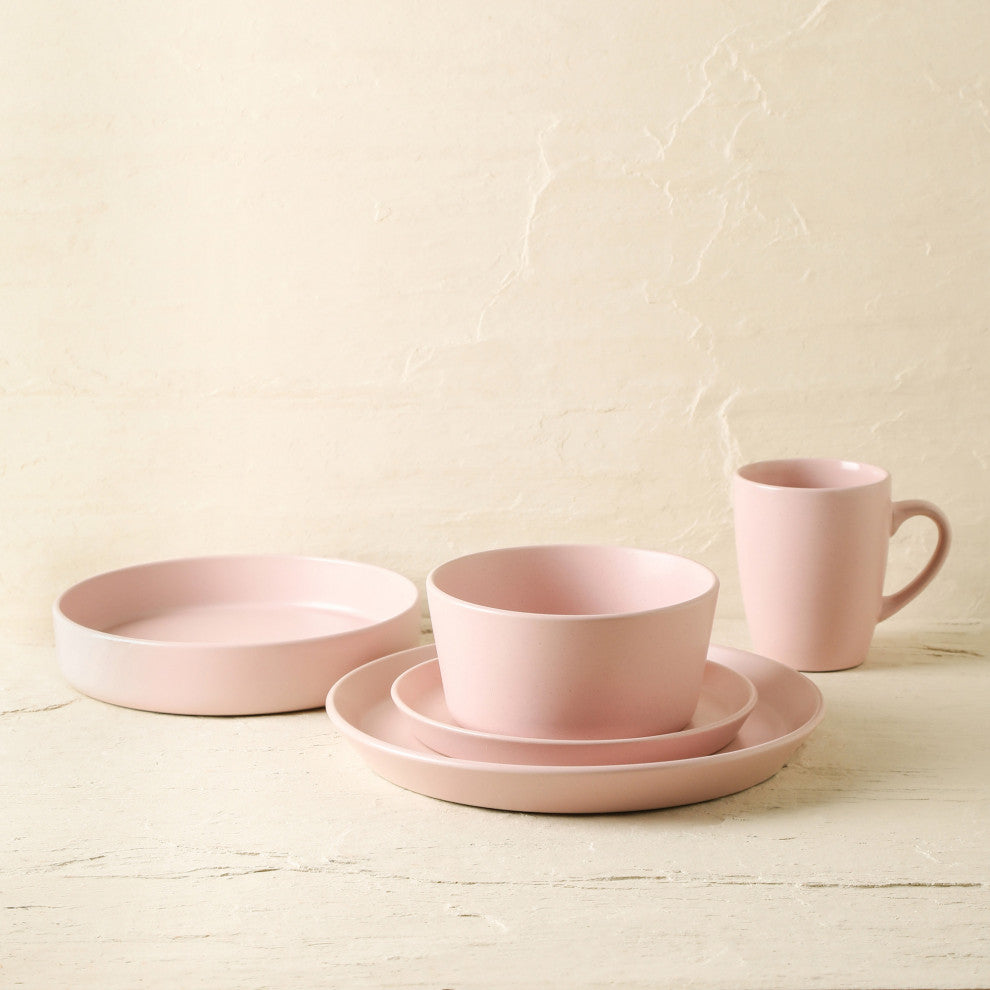 Stone Lain Albie Stoneware 20 Piece Dinnerware Set With Pasta Bowls, Pink
