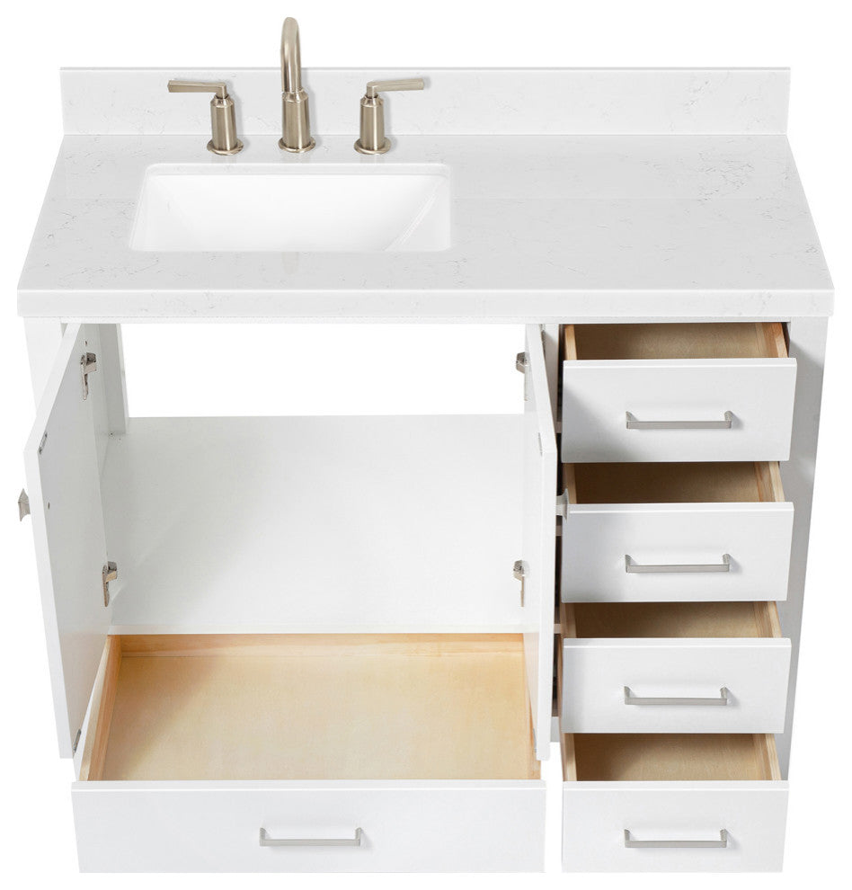 Ariel Cambridge 42" Left  Single Rectangle Sink Vanity, Carrara Quartz
