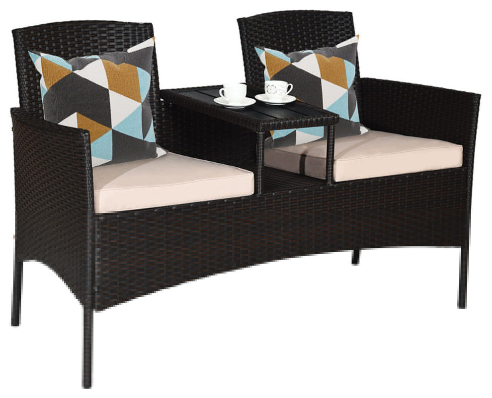 Costway Patio Rattan Chat Set Seat Sofa Loveseat Table Chairs Cushioned