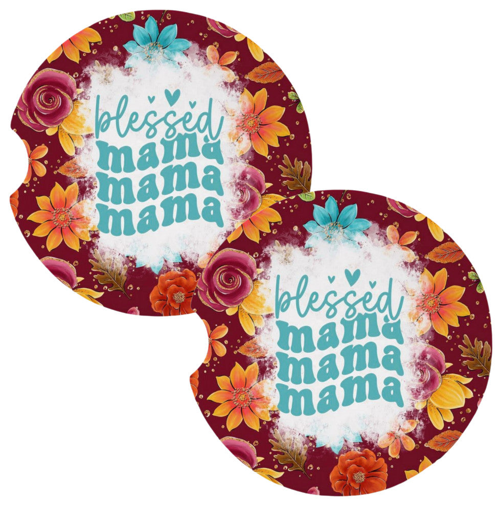 Blessed Mama Floral Coasters for Car Cup Holders Set of 2