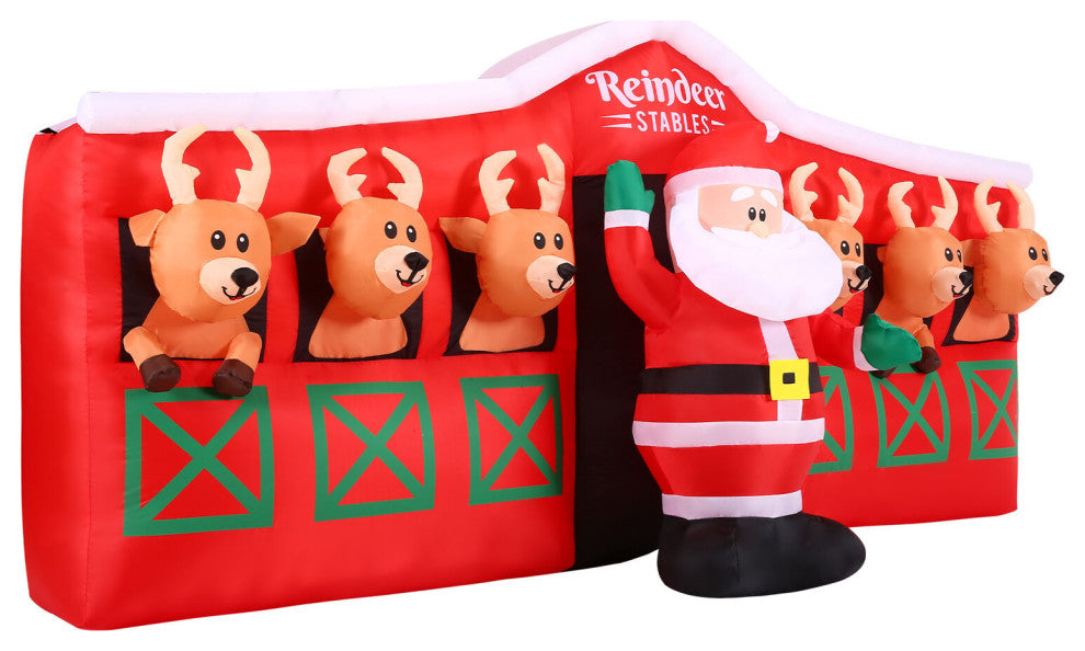 4-Ft. Tall Pre-Lit Inflatable Santa, Reindeer Stable