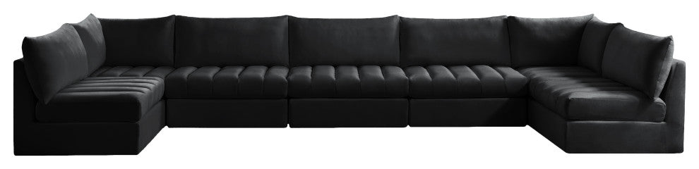 Jacob Velvet Upholstered 7-Piece U-Shaped Modular Sectional, Black