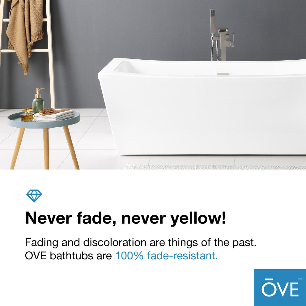 OVE Decors Terra 70" White Acrylic Bathtub, Satin Nickel and Chrome Hardware