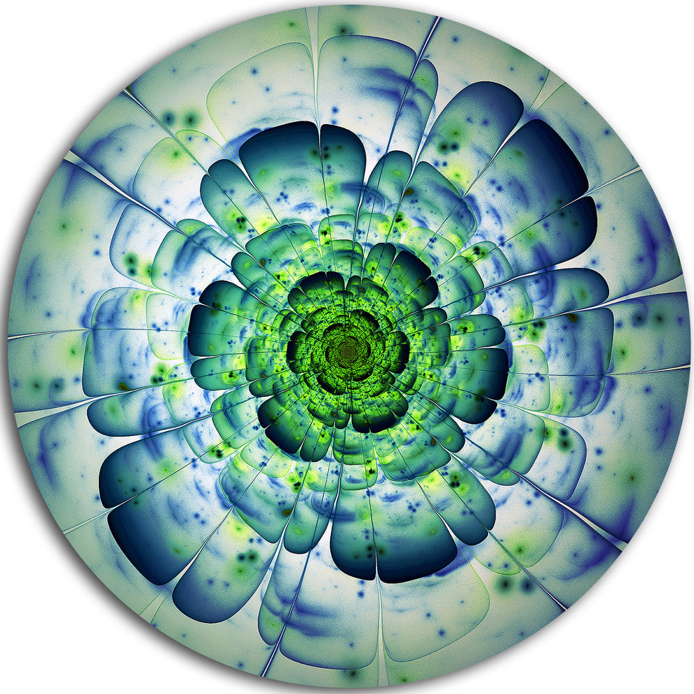 Blue Mandala Fractal Flower, Floral Disc Metal Wall Art, 36"