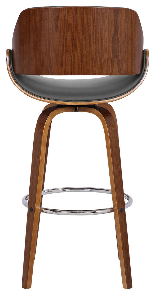Levit 26" Swivel Counter Stool, Walnut Wood Finish and Gray Faux Leather
