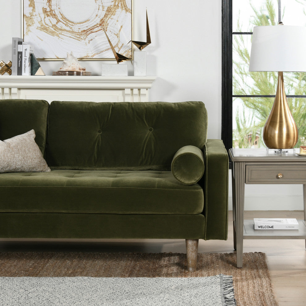 Nicholas 84.5" Mid-Century Modern Sofa, Olive Green Performance Velvet
