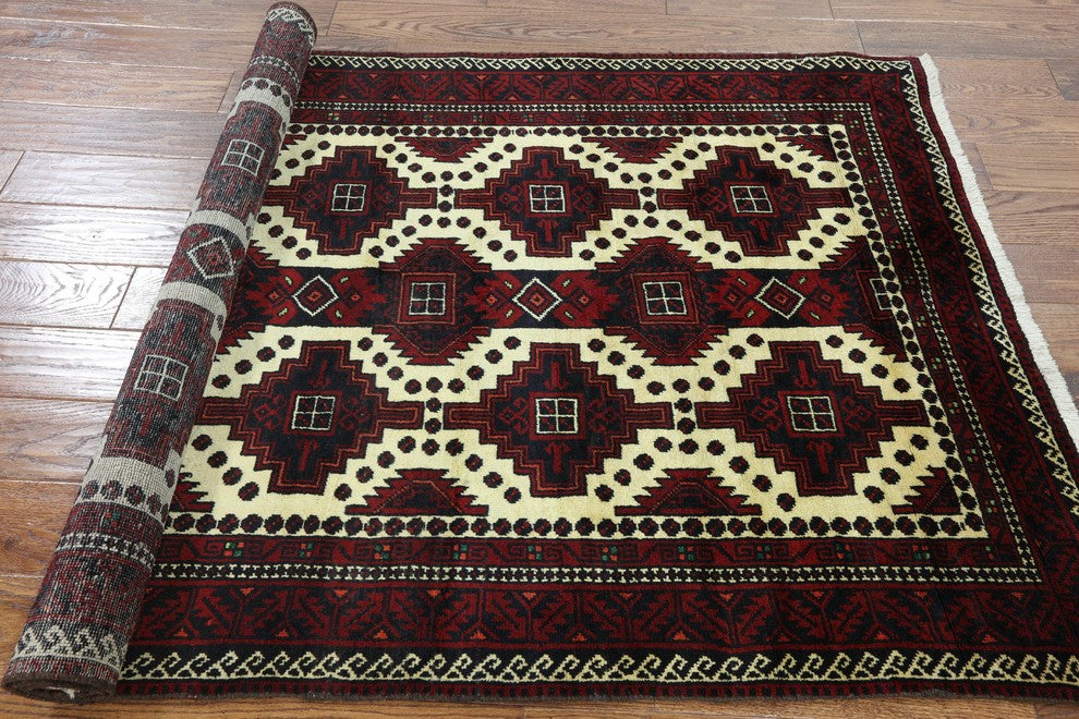 4'x7 Hand Knotted Persian Baluch Wool Area Rug, W2353