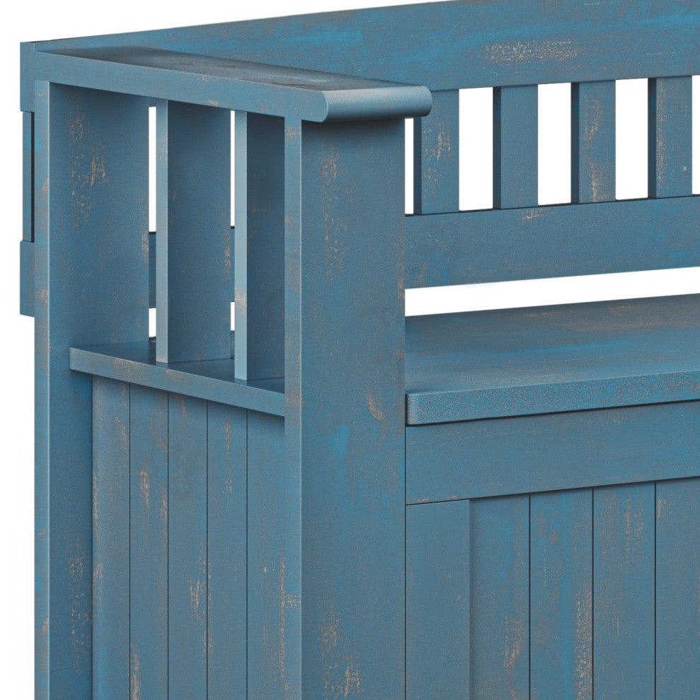 Acadian Solid Wood Entryway Storage Bench, Distressed Coastal Blue