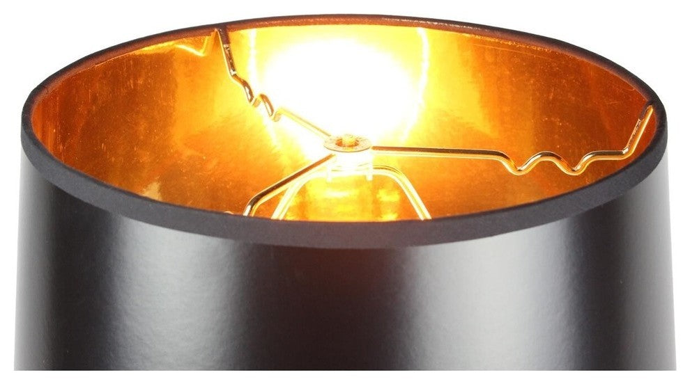 12"x14"x10" Black Parchment Gold-Lined Drum Lampshade