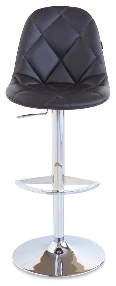 Modern Romy Bar Stool Black Leatherette Polished Chrome Adjustable Base