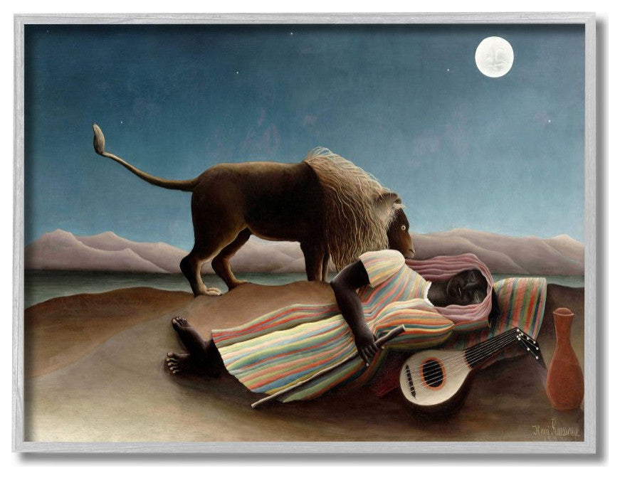 Desert Night Lion And Traveler Classic Painting, 16"x20"