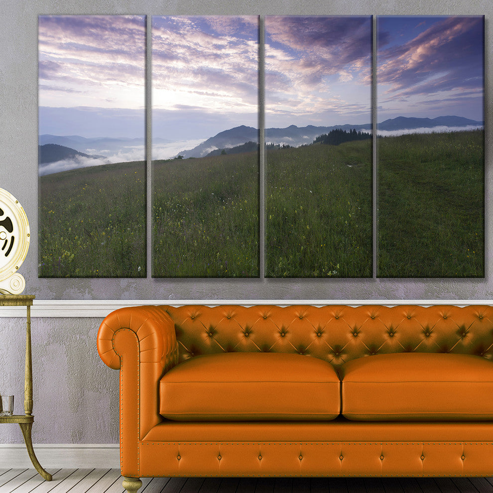 Mountain Plateau at Evening, Landscape Canvas Art Print, 48"x28", 4 Panels
