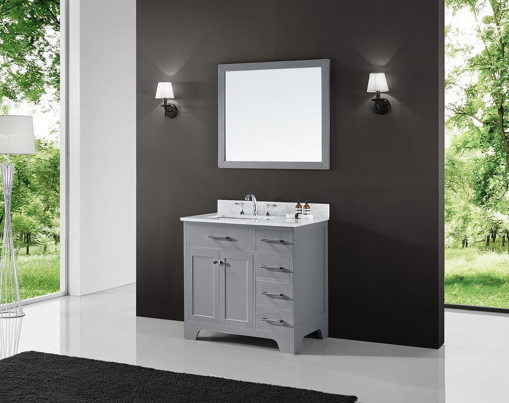 36" Single Sink Bathroom Vanity With Carrara Marble Top