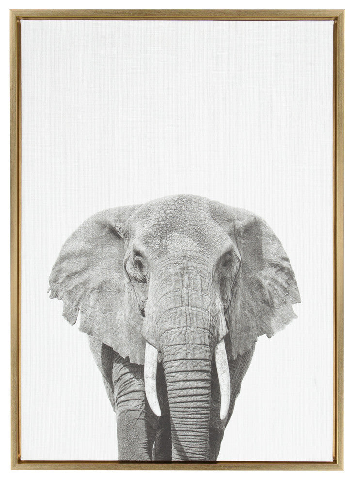 Sylvie Elephant Portrait Framed Canvas Wall Art by Simon Te Tai, Gold 23x33
