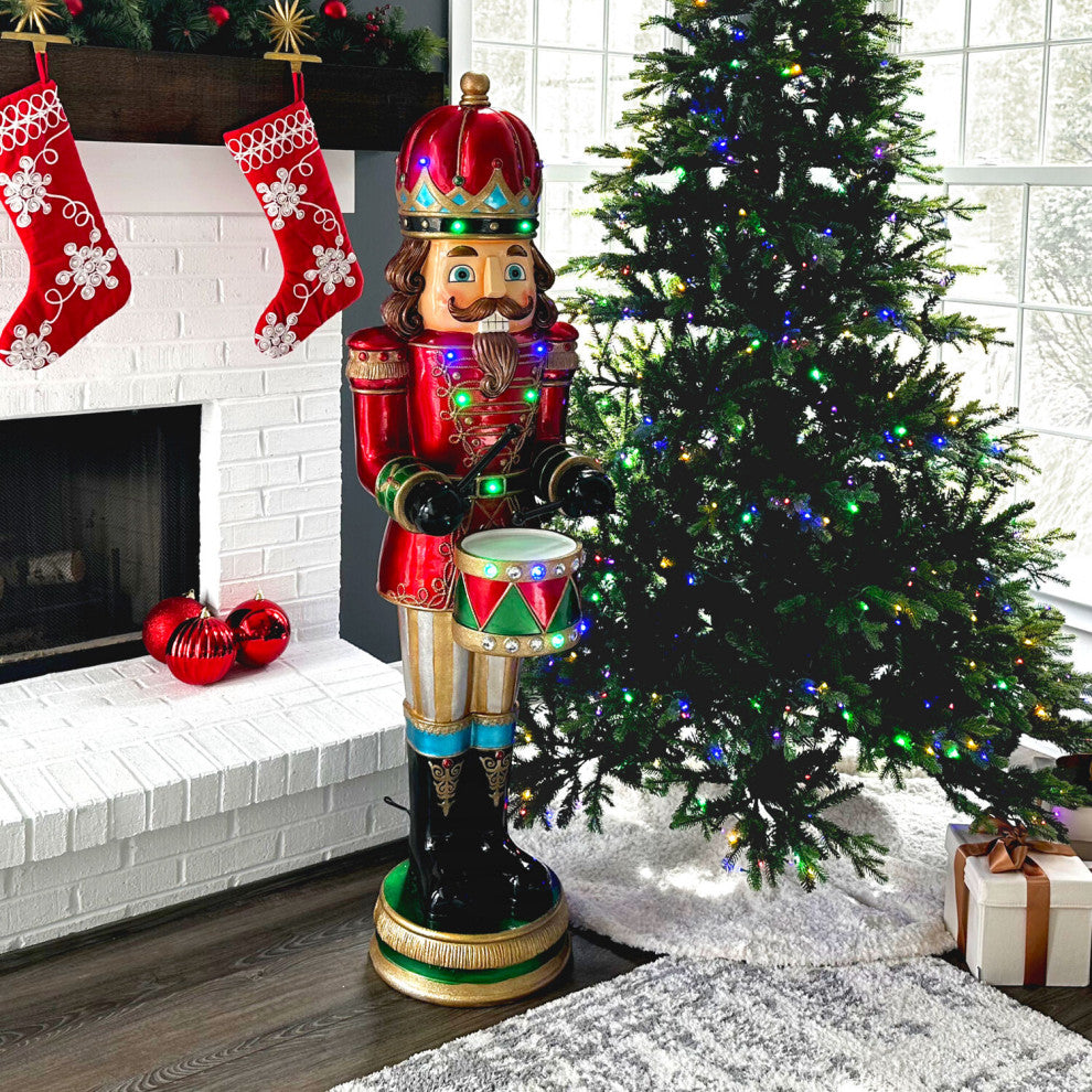 5' Nutcracker Playing Snare Drum WithMoving Hands, Music, Timer, 20 LED Lights