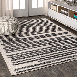 Khalil Modern Berber Stripe Area Rug, Cream/Black, 2 Ft. X 14 Ft.