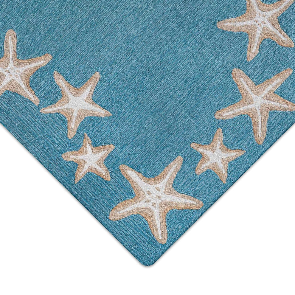 Capri Starfish Border Indoor/Outdoor Rug Aqua, Aqua, 2'x5'