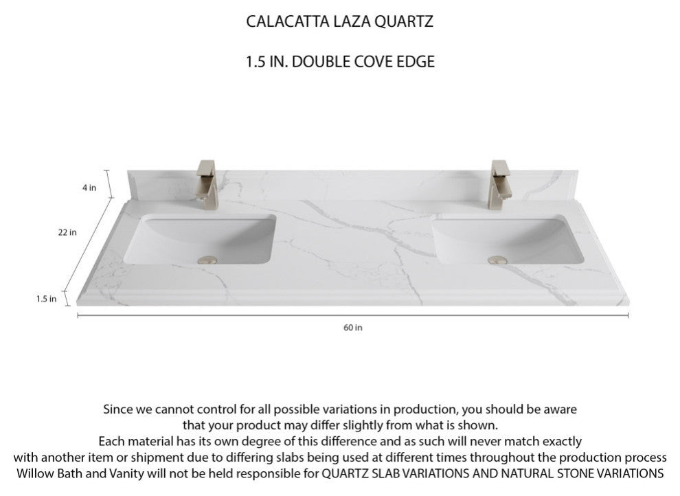 Sonoma Teak 60 Double Bathroom Vanity in Dark Natural with 1.5" Calacatta Laza