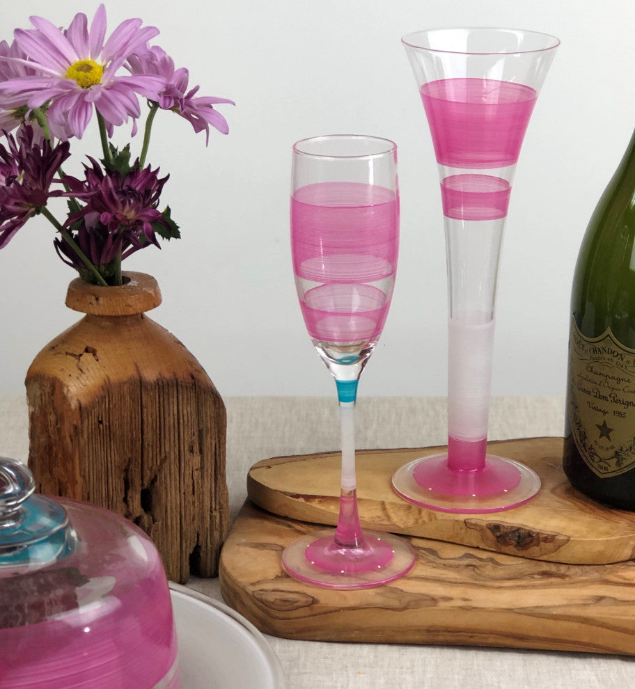 Retro Stripe Pink Champagne Glasses, Set of 2
