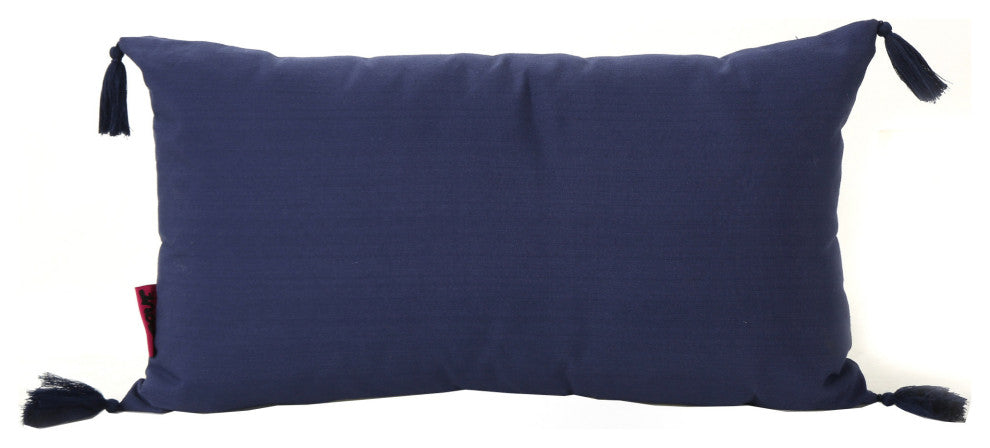 GDF Studio 4-Piece Nolan Fabric Tassel Throw Pillows Set, Dark Blue