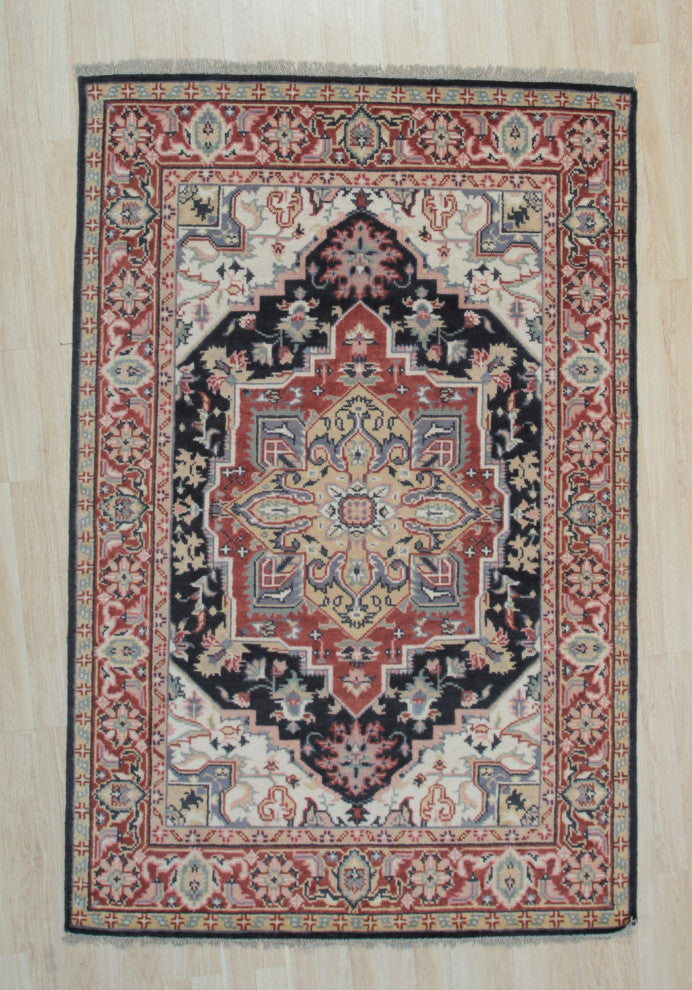 EORC Navy Hand Knotted Wool Heriz Weave Rug, 2'6x8'