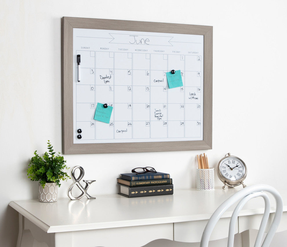 Beatrice Framed Magnetic Dry Erase Monthly Calendar, Gray, 23x29