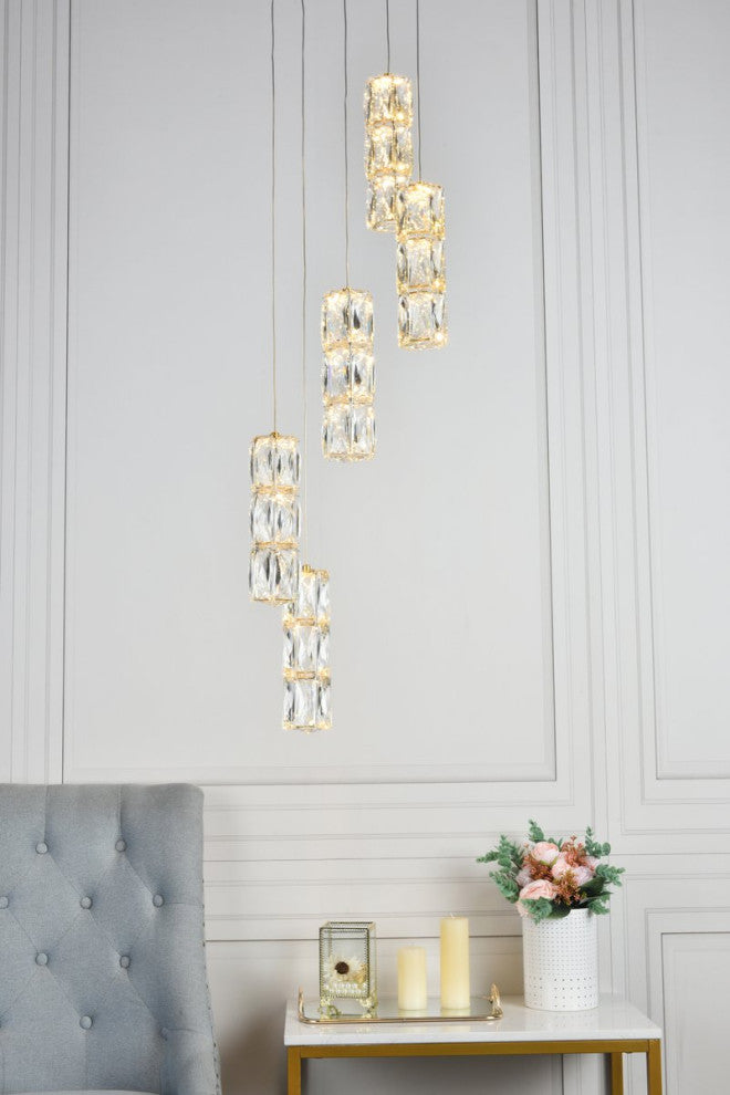 Paige LED Light Gold Pendant Clear Crystal