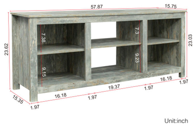 Living room TV stand farmhouse 4 storage shelf cabinet