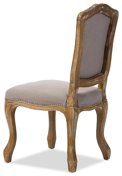 Chateauneuf Weathered Oak Upholstered Dining Side Chair, Beige