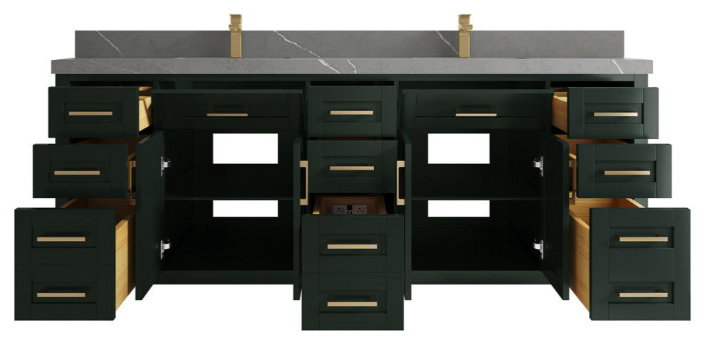 Cambridge 84 Double Sink Bath Vanity in Dark Forest Green 2" Piatra Gray