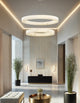 LumenAria Medley 42" LED Two-Tier Ring Pendant Faux Alabaster Shade