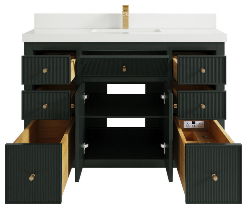 Sonoma 48 Single Sink Reeded Bath Vanity in Dark Forest Green 2" White Quartz