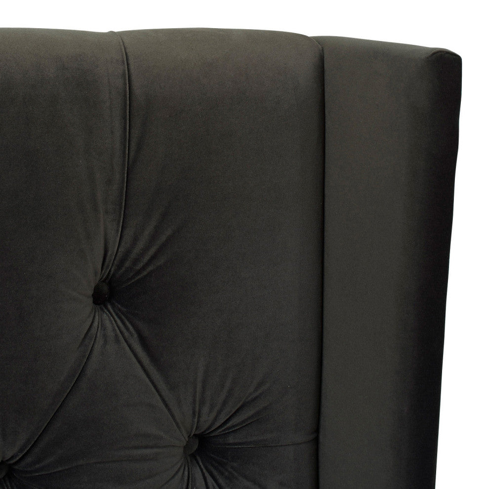 David Tufted Wingback Upholstered Bed, Dark Charcoal Gray Velvet, King