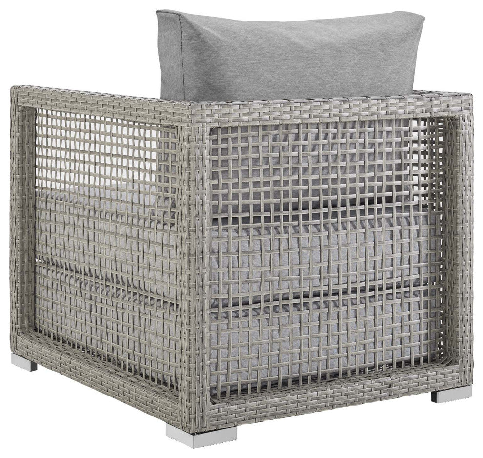 Modern Outdoor Patio Chair and Coffee Side Table Set, Rattan Fabric, Grey Gray