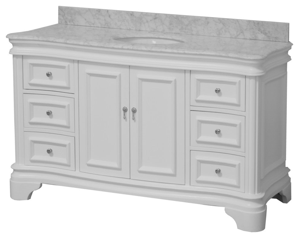 Katherine 60" Bath Vanity, White, Carrara Marble, Single Vanity