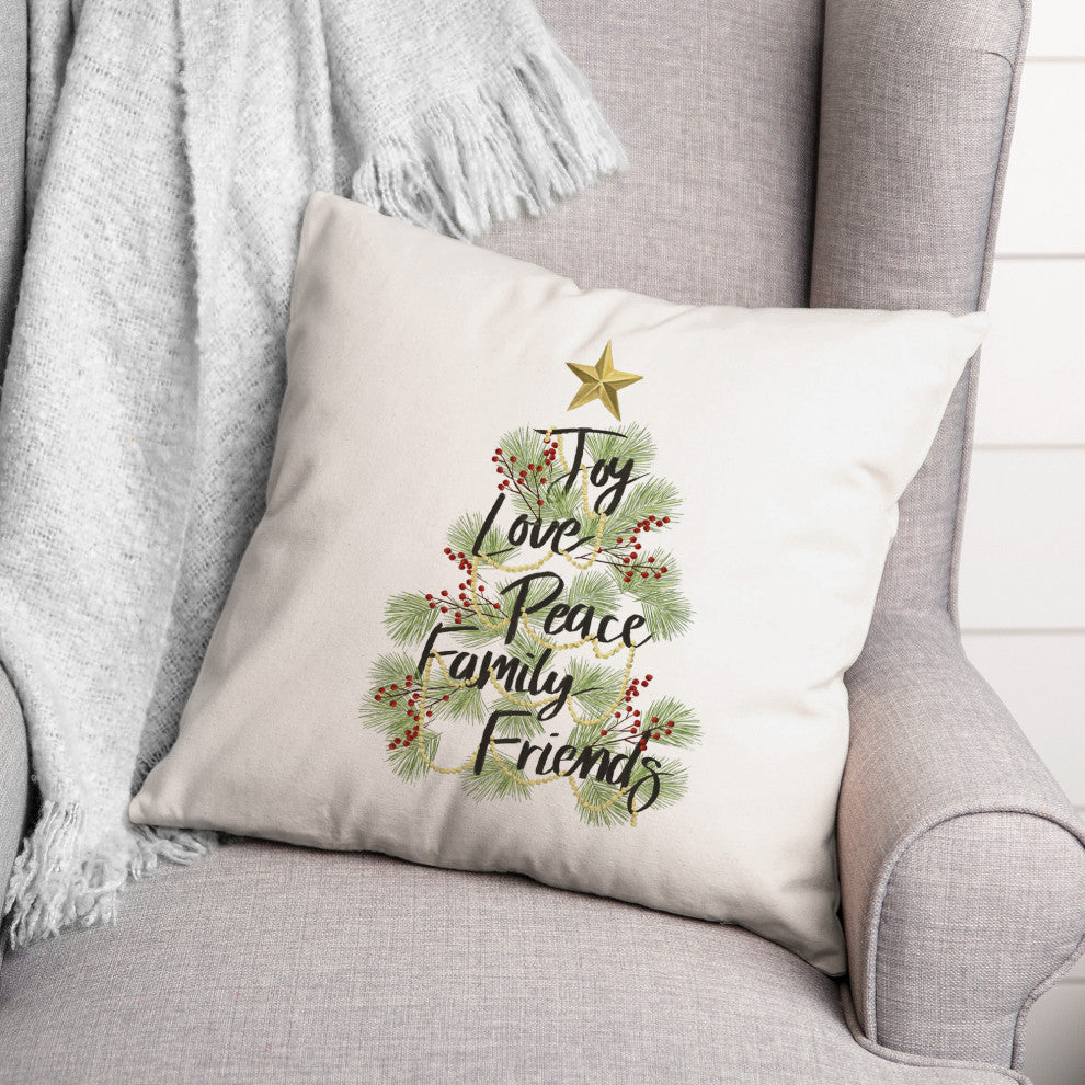 Christmas Tree Words Script 2 18x18 Spun Poly Pillow
