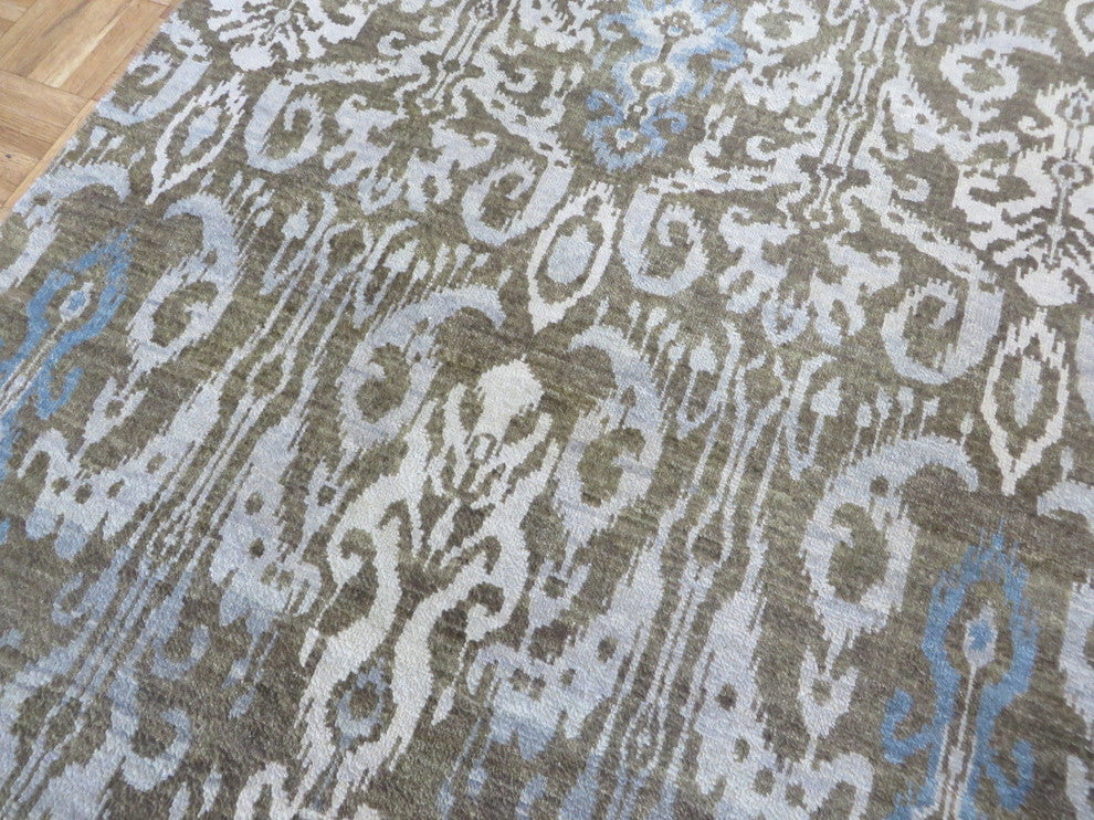 6x9'3 Handmade Chocolate Brown Ikat Peshawar Oriental Rug